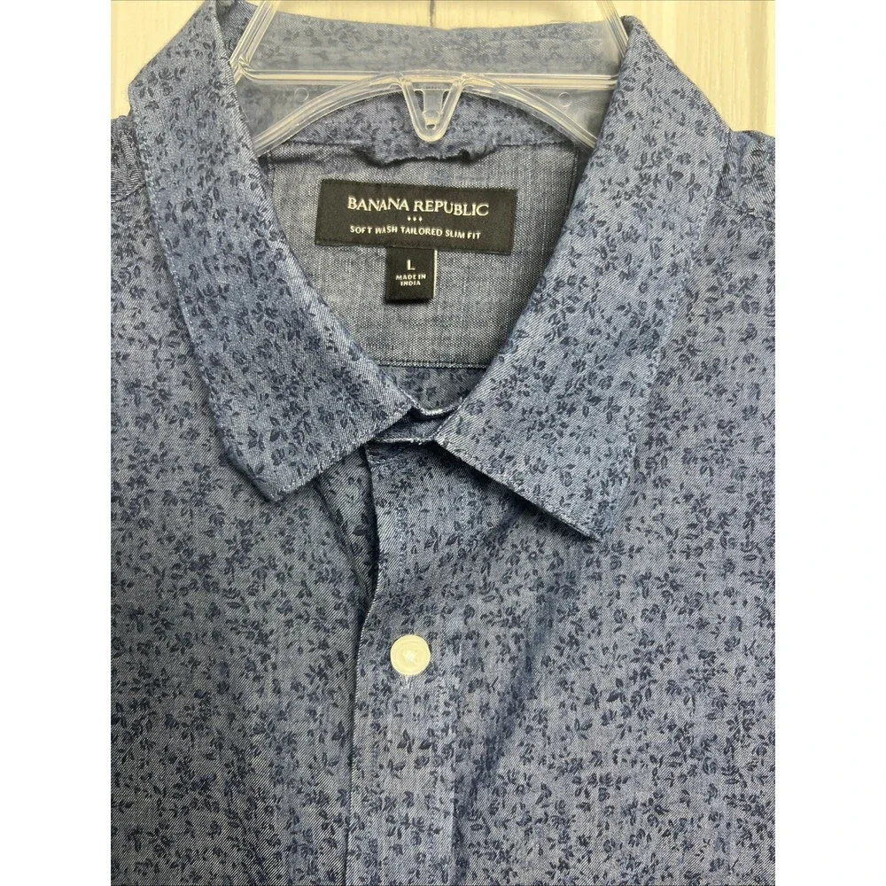 Banana Republic Men's Shirt Sz Large Soft Wash Tailored Slim Fit Blue Floral A38